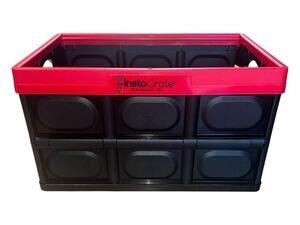 Greenmade InstaCrate 12 Gallon Collapsible Storage Crate Stackable Black Red